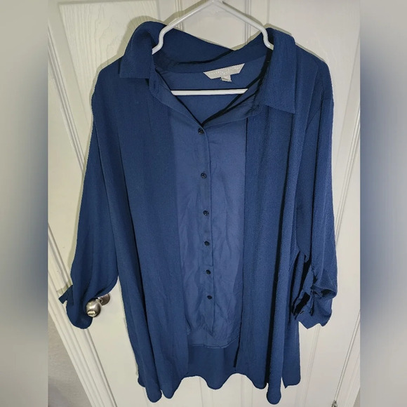Valerie Stevens Navy Blue Blouse with attached Cardigan Long Sleeved Top - Picture 1 of 10